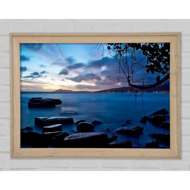 Blue Ocean Rock Calm Framed Print Wall Art House of Hampton Format: Natural Framed Paper, Size: 84.1cm H x 118.9cm W x 1.5cm D on Productcaster.