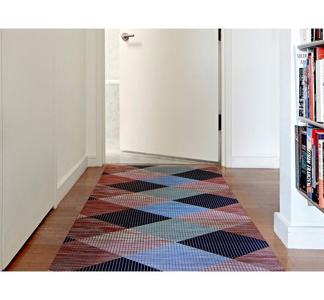 Signal Geometric Machine Woven Blue Area Rug Chilewich Rug Size: Runner 76 x 269cm on Productcaster.