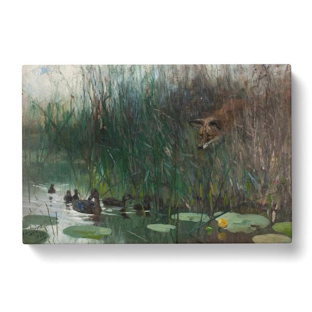 Fox Stalking Ducks by Bruno Liljefors - Wrapped Canvas Painting East Urban Home Size: 50cm H x 76cm W x 3cm D on Productcaster.