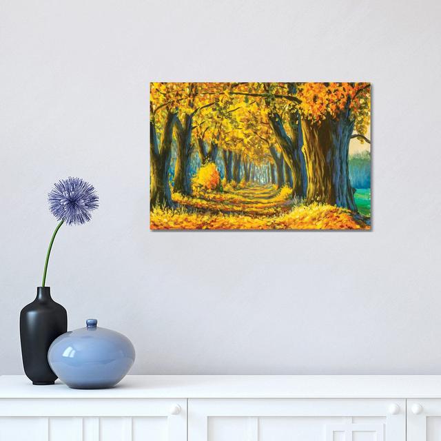 Path Through Golden Trees by Valery Rybakow - Wrapped Canvas Painting ClassicLiving Size: 30.48cm H x 45.72cm W x 1.91cm D on Productcaster.