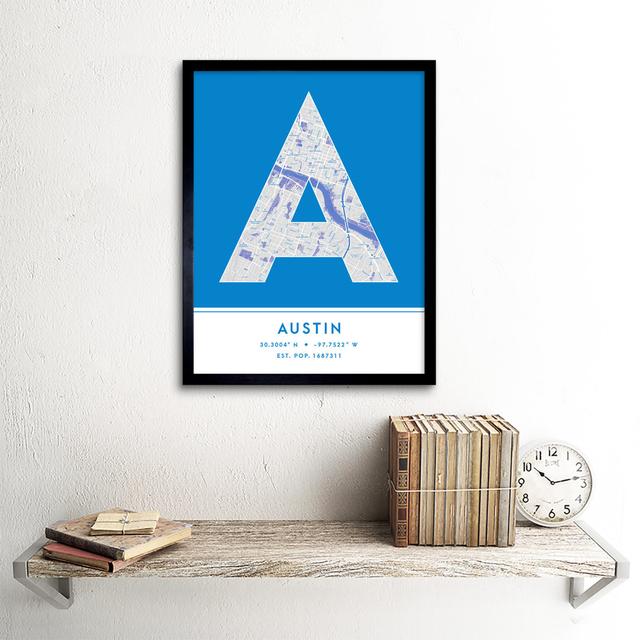 Austin City Map Austin Blue - Single Picture Frame Typography Wee Blue Coo on Productcaster.