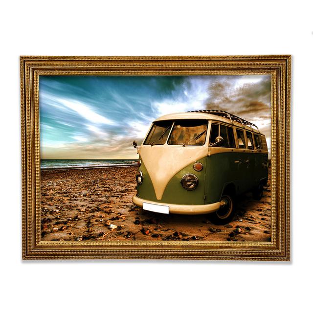 VW Camper At The Beach Green Framed Print Highland Dunes Size: 42cm H x 59.7cm W on Productcaster.