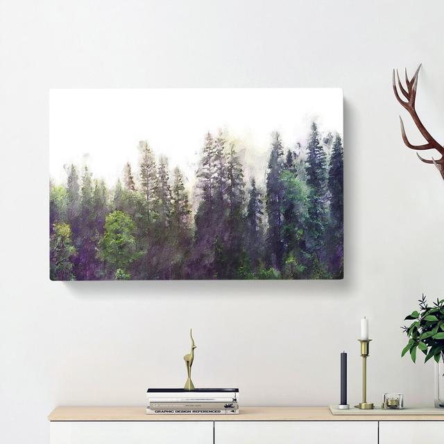 Pine Tree Forest in the Fog - Wrapped Canvas Painting Print East Urban Home Size: 35cm H x 50cm W x 3cm D on Productcaster.