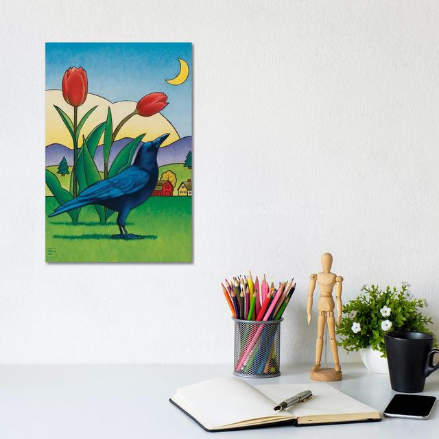 Crow with Red Tulips by Stacey Neumiller - Wrapped Canvas Art Prints ClassicLiving Size: 30.48cm H x 20.32cm W x 1.91cm D on Productcaster.