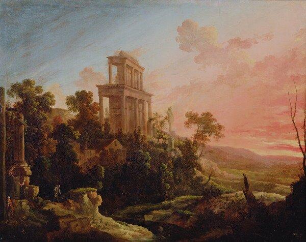 Landscape with Setting Sun, 1705 by Antoine Pierre The Younger Patel - Picture Frame Art Print on Paper East Urban Home Size: Medium on Productcaster.