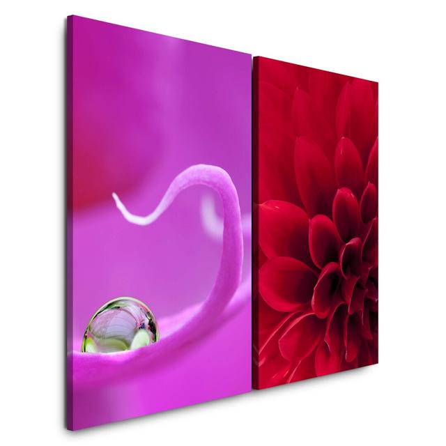 2-tlg. Leinwandbilder-Set - Grafikdruck „Orchid Red Flower Water Drops Romantic” East Urban Home on Productcaster.