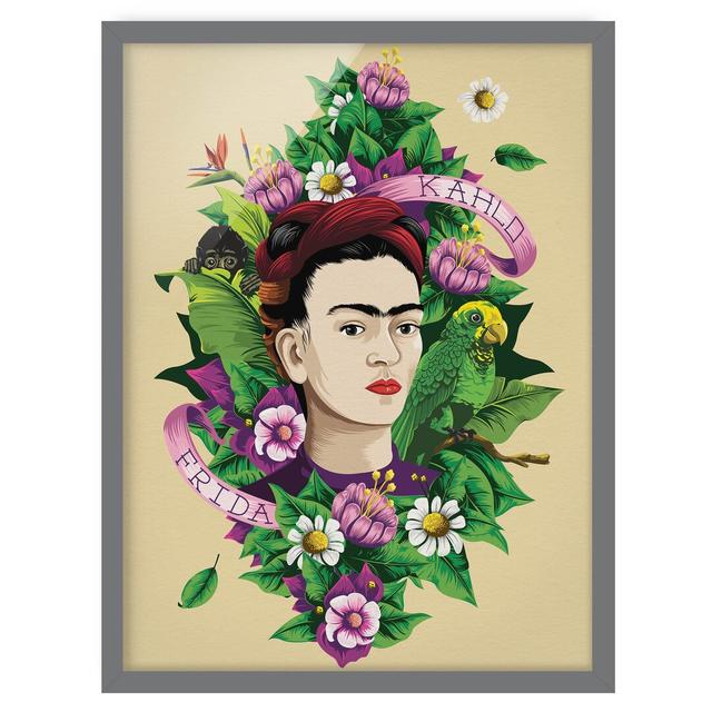 Frida, Monkey and Parrot by Frida Kahlo - Picture Frame Graphic Art Latitude Vive Frame Option: Grey Framed, Size: 100cm H x 70cm W x 2cm D on Productcaster.