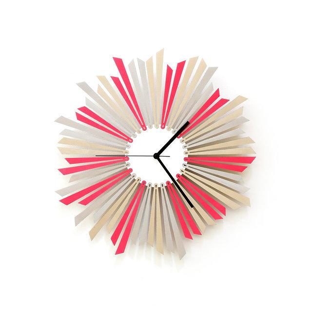 The Sun Manufactured Wood Wall Clock ONZENO Size: 59cm H x 59cm W x 3cm D, Colour: Silver and pink on Productcaster.