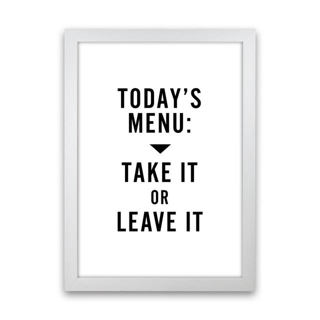 Today's Menu Minimal - Typography Print on Paper Maturi Size: 63cm H x 46cm W x 3cm D, Frame Option: White Frame on Productcaster.