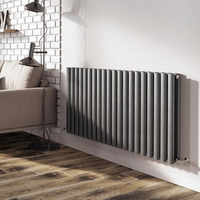 Neve Horizontal Oval Panel Radiators Belfry Heating Size: 600mm H x 1180mm W, Radiator Colour: Grey on Productcaster.