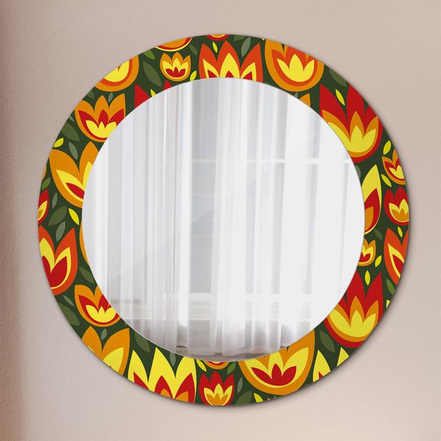 Huldar Round Glass Framed Wall Mounted Accent Mirror in Yellow/Orange/Green East Urban Home on Productcaster.