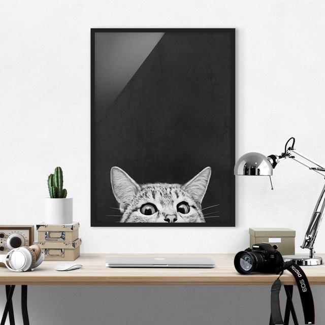 Illustration Cat Black White Drawing - Picture Frame Graphic Art Rosalind Wheeler Frame Option: Black Framed, Size: 70cm H x 50cm W x 2cm D on Productcaster.