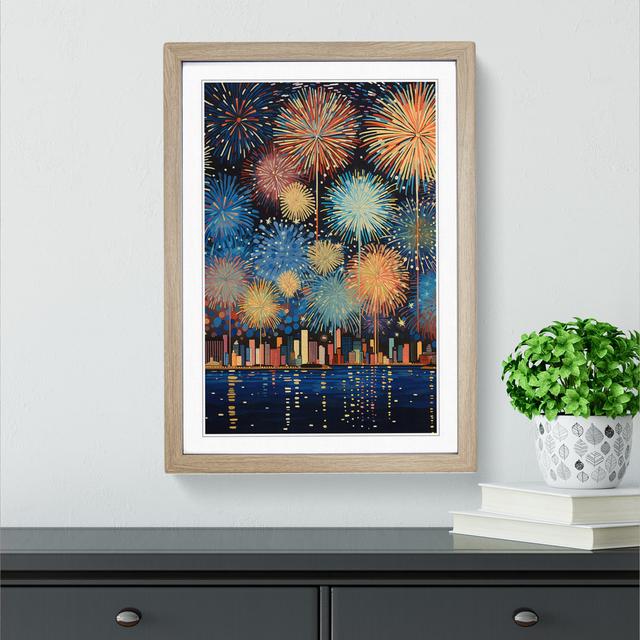 Fireworks Art Deco No.2 - Single Picture Frame Print on Wood Metro Lane Frame Colour: Oak, Size: 46cm H x 34cm W x 2cm D on Productcaster.