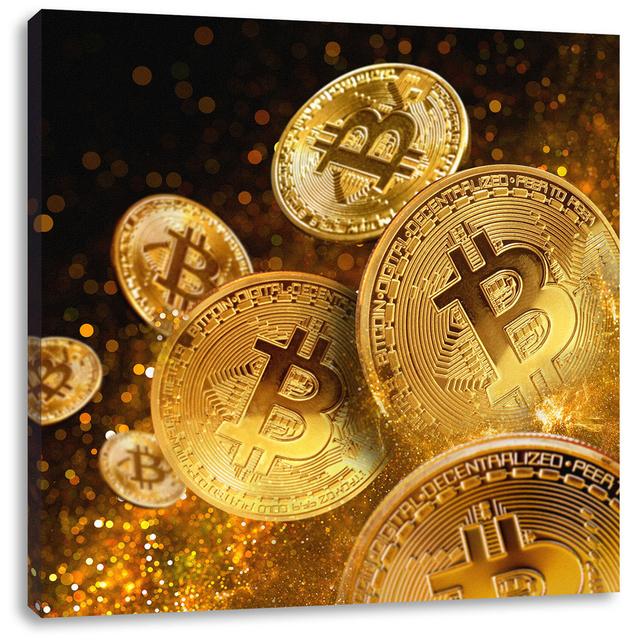 Leinwandbild Funkelnde Bitcoins BTC ModernMoments Format: Leinwand, Größe: 70 cm H x 70 cm B x 2 cm T on Productcaster.