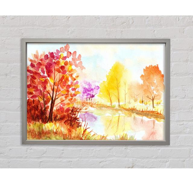 Herbst am See Gerahmter Druck Ophelia & Co. Format: Hellgrau gerahmte Leinwand, Größe: 84,1 cm H x 118,9 cm B x 3,3 cm T on Productcaster.