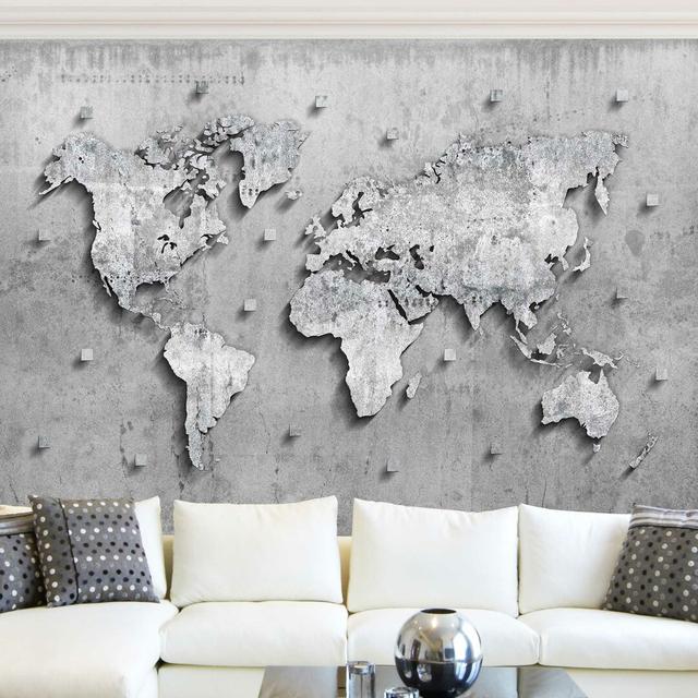 Seidenmatte Fototapete Concrete World Map East Urban Home Größe: 3,36 m x 336 cm, Materialqualität: Premium (150 g/m²) on Productcaster.