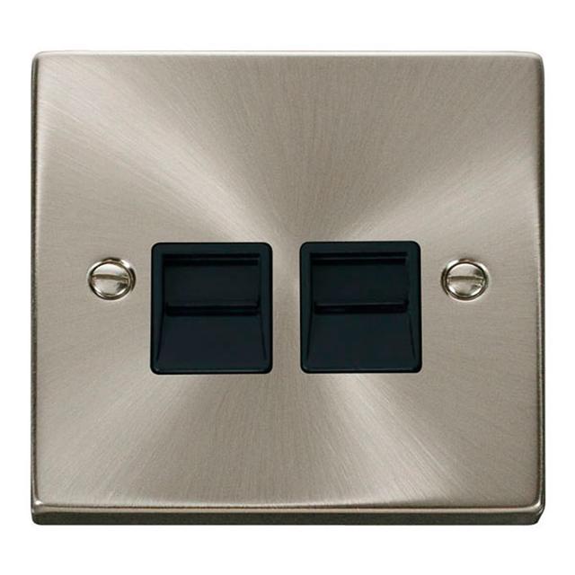 Satin / Brushed Chrome Secondary Telephone Twin Socket Metro Lane on Productcaster.