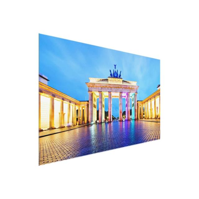 Illuminated Brandenburg Gate - Photograph Print on Glass East Urban Home Size: 60 cm H x 80 cm W x 0.4cm D on Productcaster.