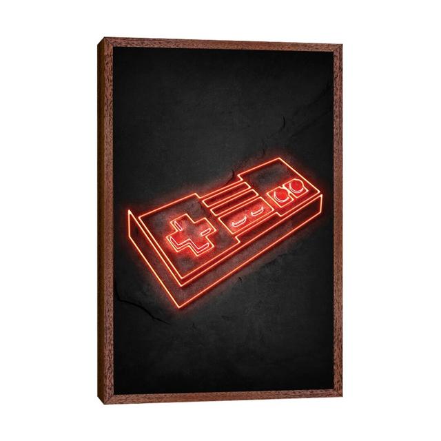 Nintendo Controller Neon - Print on Canvas Corrigan Studio Format: Classic Brown Wood Framed, Size: 66.04cm H x 45.72cm W x 3.81cm D on Productcaster.