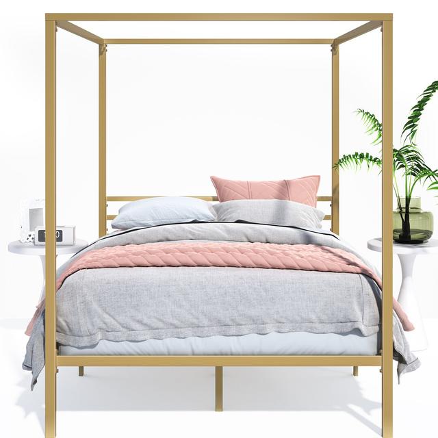 Toulouse Metal Canopy Bed Frame Etta Avenue Size: Kingsize (5'), Colour: Gold on Productcaster.