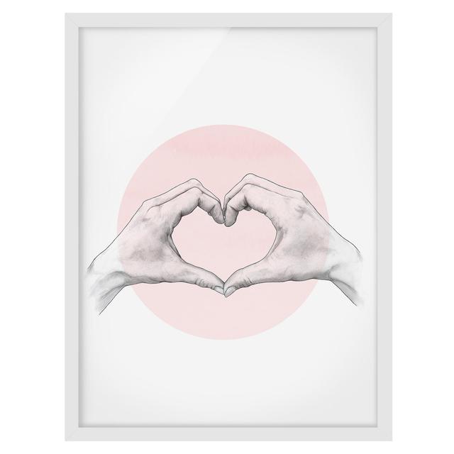 Illustration Heart Hands Circle Pink White - Picture Frame Graphic Art Rosalind Wheeler Frame Option: White Framed, Size: 70cm H x 50cm W x 2cm D on Productcaster.