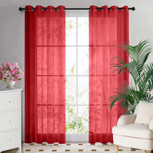 Jamie Eyelet Sheer Voile Curtain Panel Zipcode Design Colour: Red, Size: 144cm Width x 137cm Drop on Productcaster.