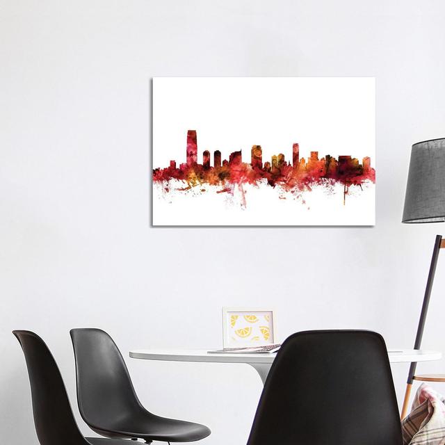 Jersey City, New Jersey Skyline by Michael Tompsett - Wrapped Canvas Gallery-Wrapped Canvas Giclée Latitude Run Size: 66.04cm H x 101.6cm W x 1.91cm D on Productcaster.