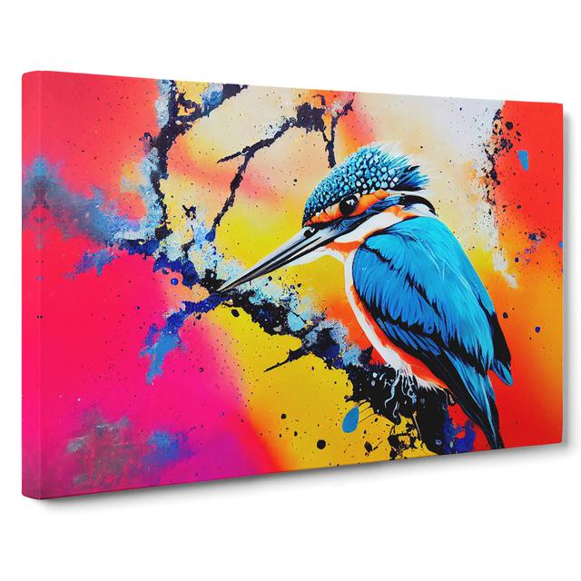 Kingfisher Bird Splashed - Wrapped Canvas Painting Marlow Home Co. Size: 40cm H x 60cm W x 3cm D on Productcaster.