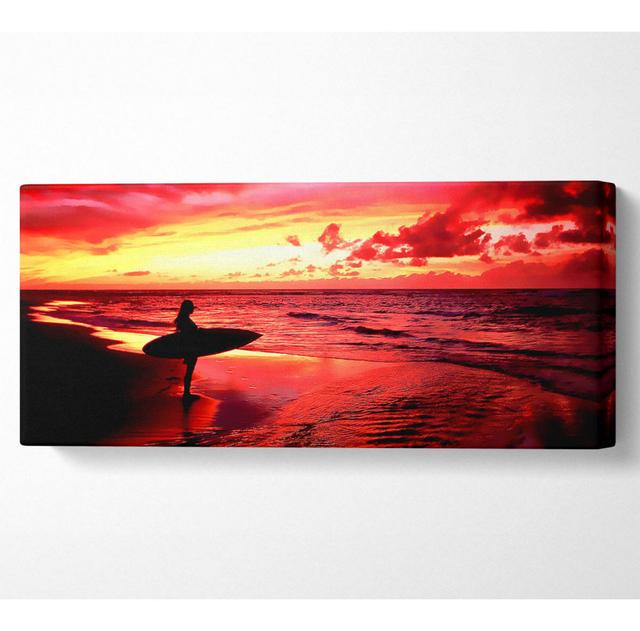 Red Surfer Girl Panoramic Canvas Highland Dunes Size: 40.6cm H x 101.6cm W x 10cm D on Productcaster.