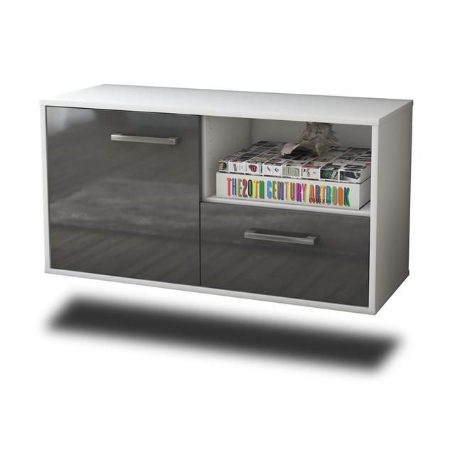 Mikye TV stand; Color: Orange/White; Flying/Metal handles; Dimensions: 92cm x 49cm x 35cm 17 Stories Colour: Grey/White on Productcaster.