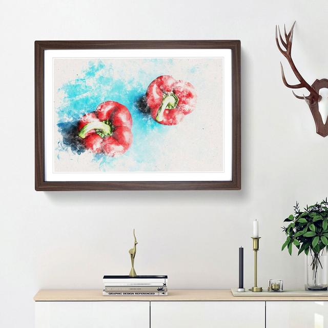 Two Red Bell Peppers Watercolour - Picture Frame Graphic Art East Urban Home Size: 45cm H x 63cm W x 2cm D, Frame Option: Walnut on Productcaster.