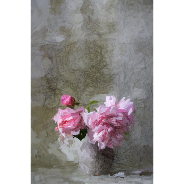 Pink Flowers on Grey - Wrapped Canvas Painting Rosdorf Park Size: 76cm H x 51cm W x 3.8cm D on Productcaster.