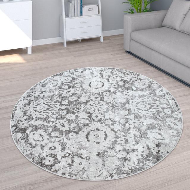 Carpet Living Room Short Pile Vintage Oriental Pattern Modern Ornaments Cream Beige Fleur De Lis Living Rug Size: Round 160cm on Productcaster.