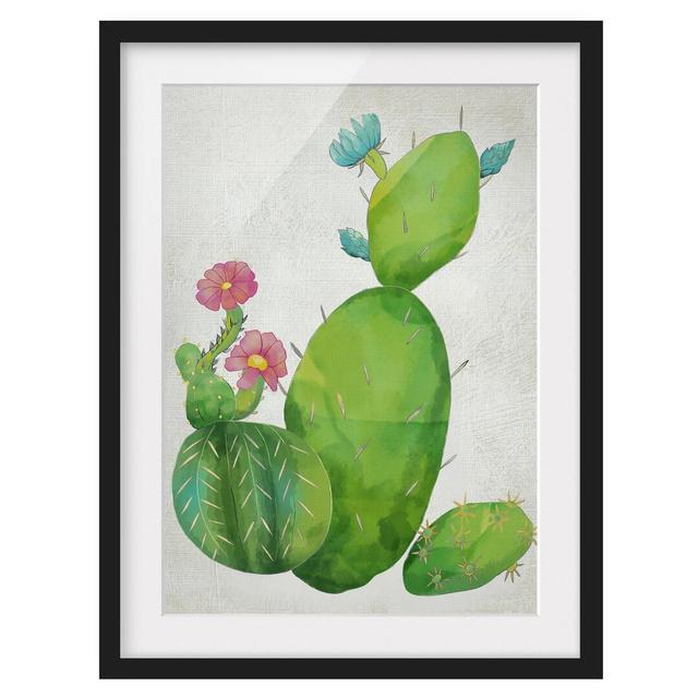 Cactus Family Pink Turquoise - Picture Frame Painting Latitude Vive Size: 55cm H x 40cm W x 2cm D, Frame Option: Black on Productcaster.