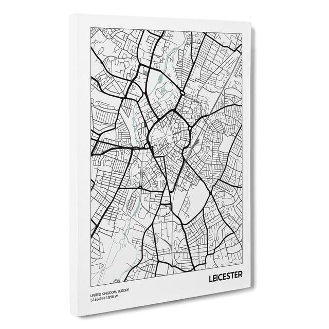 Map Leicester UK - Wrapped Canvas Graphic Art East Urban Home Size: 60cm H x 40cm W x 3cm D on Productcaster.