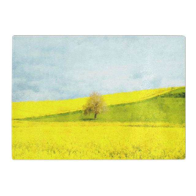 Tempered Glass Lone Tree in a Yellow Meadow Chopping Board East Urban Home Size: 28.5 cm x 39 cm on Productcaster.