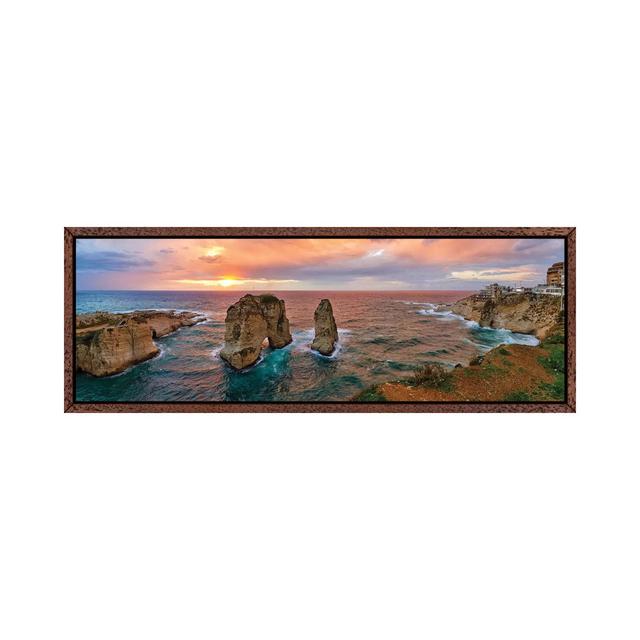 Sunset at the Raouche Coast, Beirut, Lebanon Highland Dunes Size: 40.64cm H x 121.92cm W, Frame Colour: Classic Wood on Productcaster.