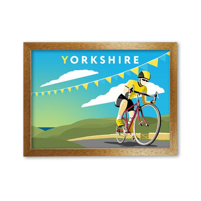 Poster Yorkshire Cycling von Richard O'Neill 17 Stories Größe: 84,1 cm H x 59,4 cm B x 3 cm T, Format: Honigeichenfarbener Rahmen on Productcaster.