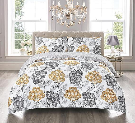 McTeer Reversible Duvet Cover Set ClassicLiving Size: Kingsize - 2 Standard Pillowcases, Pattern: Floral, Colour: Bloom Ochre on Productcaster.