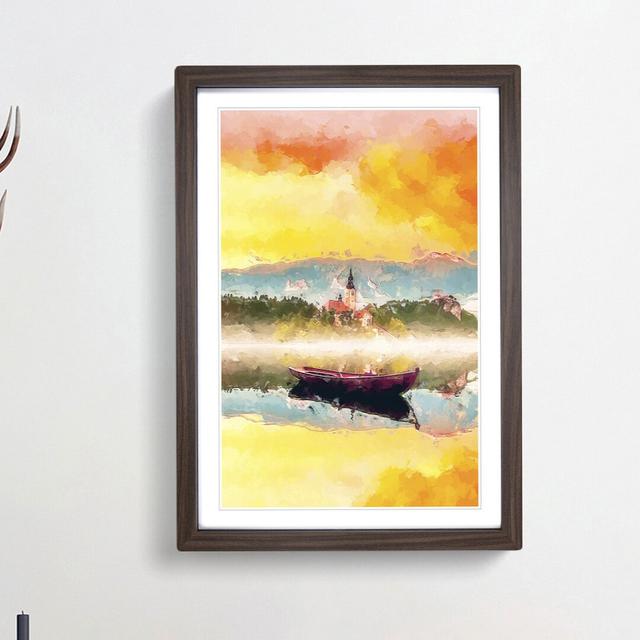 Boat in Lake Bled in Slovenia in Abstract - Picture Frame Painting Print East Urban Home Frame Option: Walnut Framed, Size: 65cm H x 48cm W x 2cm D on Productcaster.