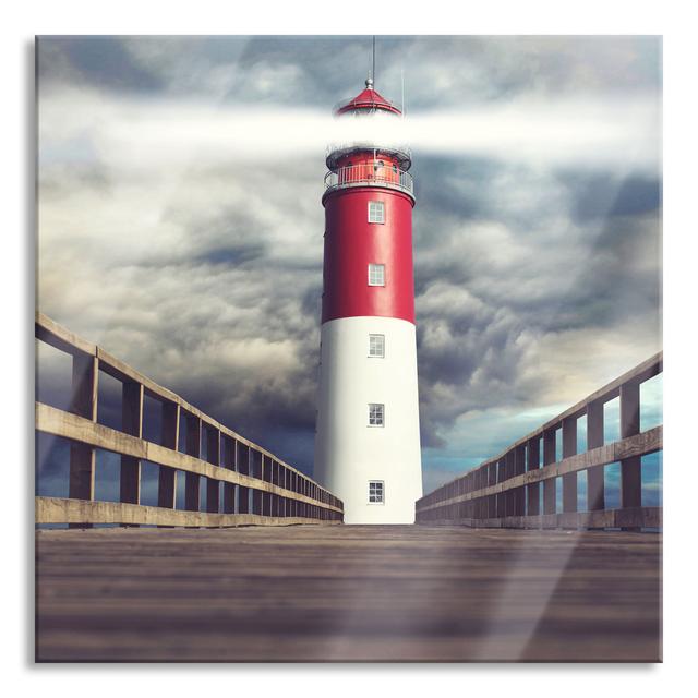 Glass picture | Mural on real glass Lighthouse at the end of a jetty | Incl. Suspension and spacers LFy17496 Longshore Tides Size: 80cm H x 80cm W x 0 on Productcaster.