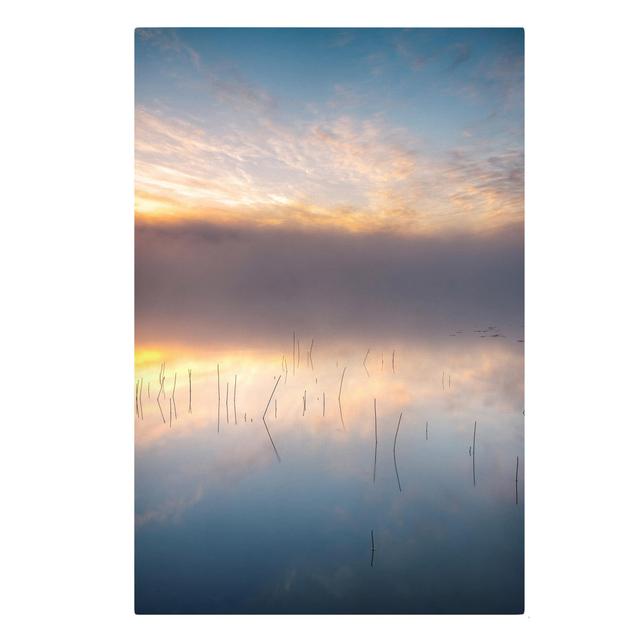 Sunrise over a Swedish Lake - Wrapped Canvas Graphic Art Highland Dunes Format: 260g/m² Canvas, Size: 60cm H x 40cm W on Productcaster.