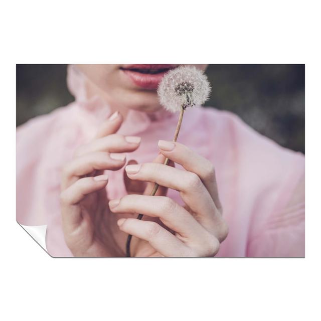 Woman in Pink Dress Holding a Dandelion - Unframed Art Prints Ebern Designs Size: 61cm H x 41cm W x 0.5cm D on Productcaster.