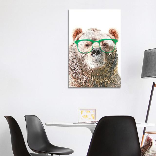 Colour Bear with Green Glasses by Printable Lisa's Pets - Wrapped Canvas Painting Happy Larry Size: 101.6cm H x 66.04cm W x 1.91cm D on Productcaster.