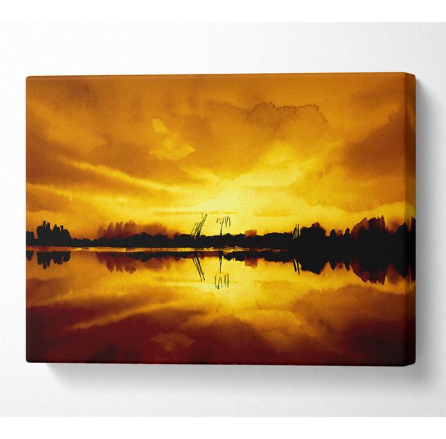 Stunning Lake at Sunset Golden - Wrapped Canvas Art Prints Latitude Run Size: 66cm H x 106.6cm W on Productcaster.