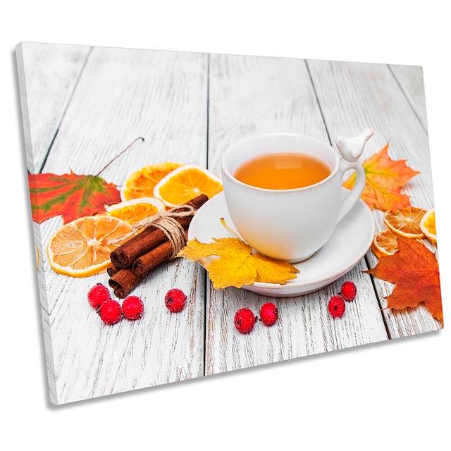 Orange Tea Cup Autumn - Wrapped Canvas Print Ebern Designs Size: 61cm H x 91.4cm W x 4cm D on Productcaster.