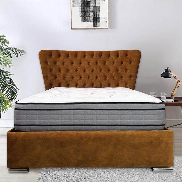 Brixton Plush Fabric Upholstered Bed Discounted Beds Colour: Mustard, Size: Super King (6') on Productcaster.