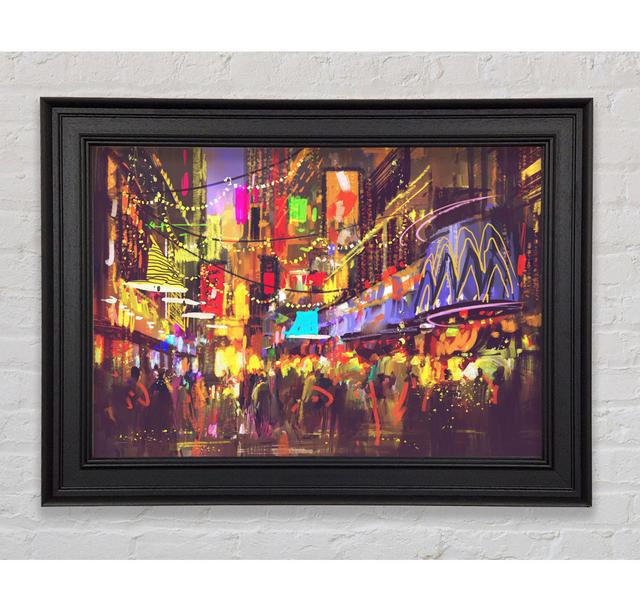 Busy Shops At Night - Print Ophelia & Co. Size: 84.1cm H x 118.9cm W x 8cm D, Format: Black Framed Paper on Productcaster.