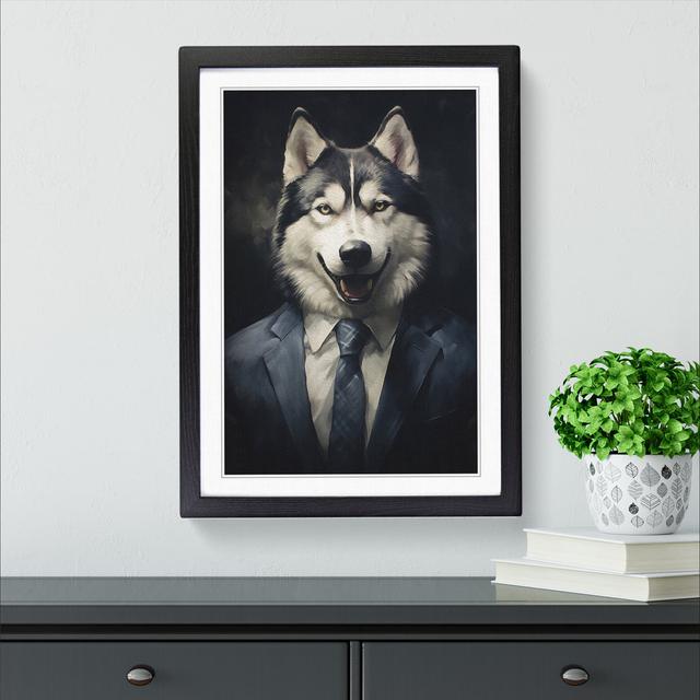 Husky in a Suit Painting No.4 Happy Larry Size: 46cm H x 34cm W x 2cm D, Format: Black Framed on Productcaster.