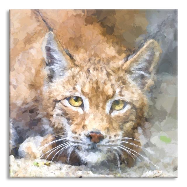 Ungerahmtes Gemälde auf Glas "Watchful Lynx" Ebern Designs Größe: 70 cm H x 70 cm B x 0,4 cm T on Productcaster.